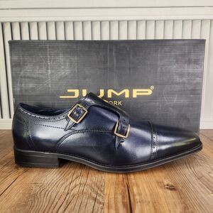 Jump New York Manolo Double Monk Strap Dress Shoes Men Sz 9 M Navy Blue Leather